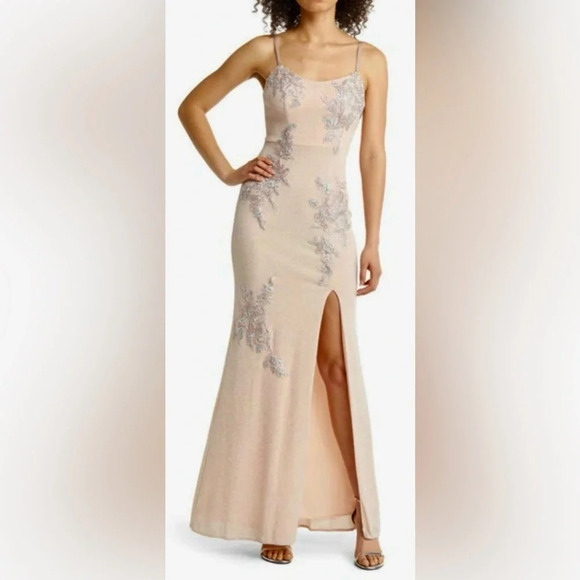XSCAPE EMBELLISHED & EMBROIDERED GOWN IN BLUSH/ SILVER - Picture 5 of 12